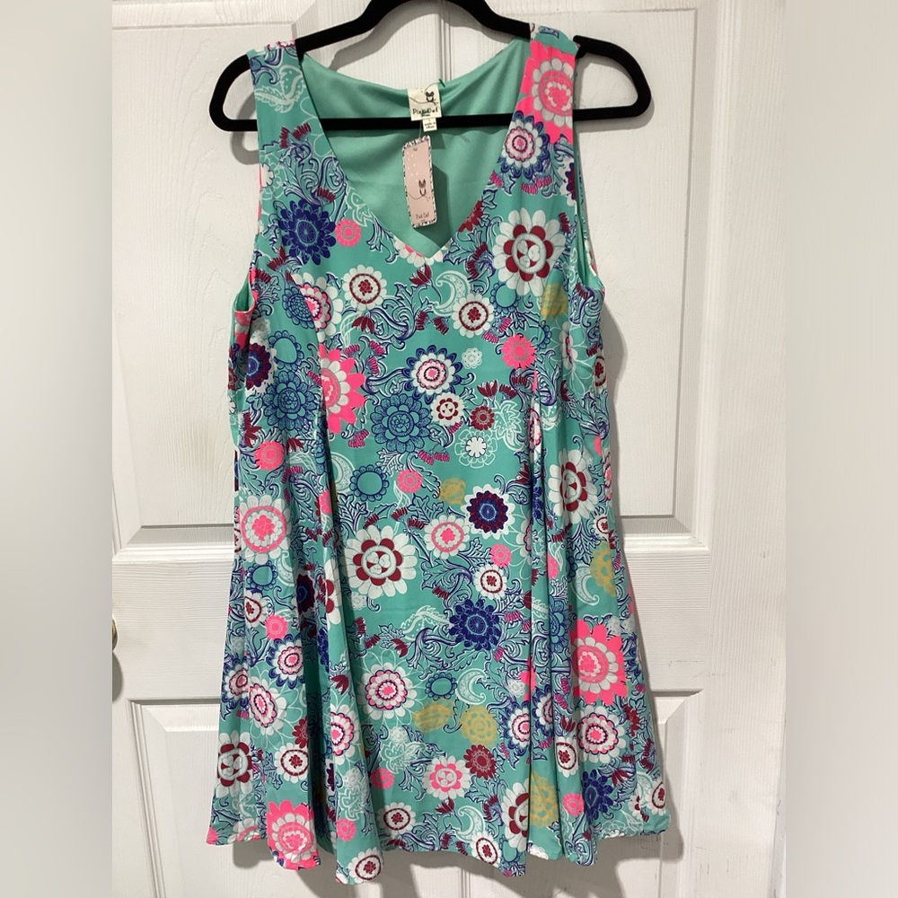 Pink Owl Dress large Sleeveless Floral blue Flare Dress Unique nwt
